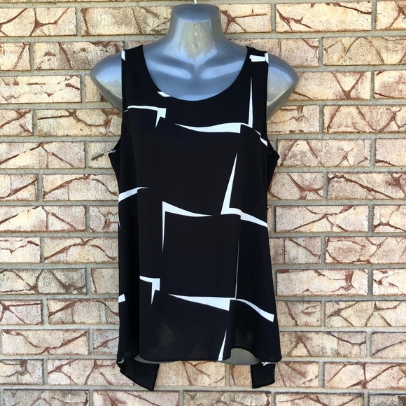 Express Tops - Express slit back top black and white small